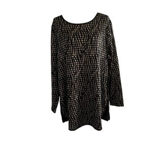 Christopher & Banks Black Tan Textured Top 3/4 Sleeves Size XL